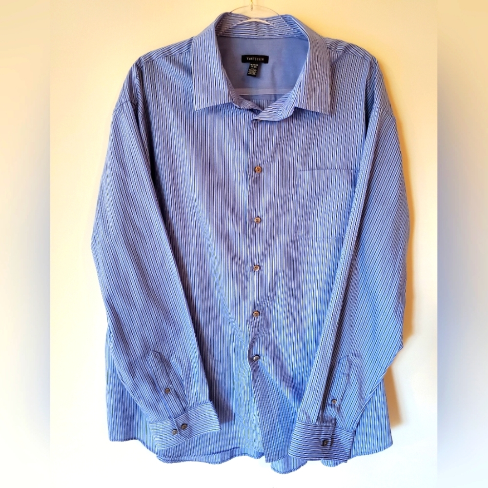 Van Heusen Oxford Dress Shirt Blue White Striped
